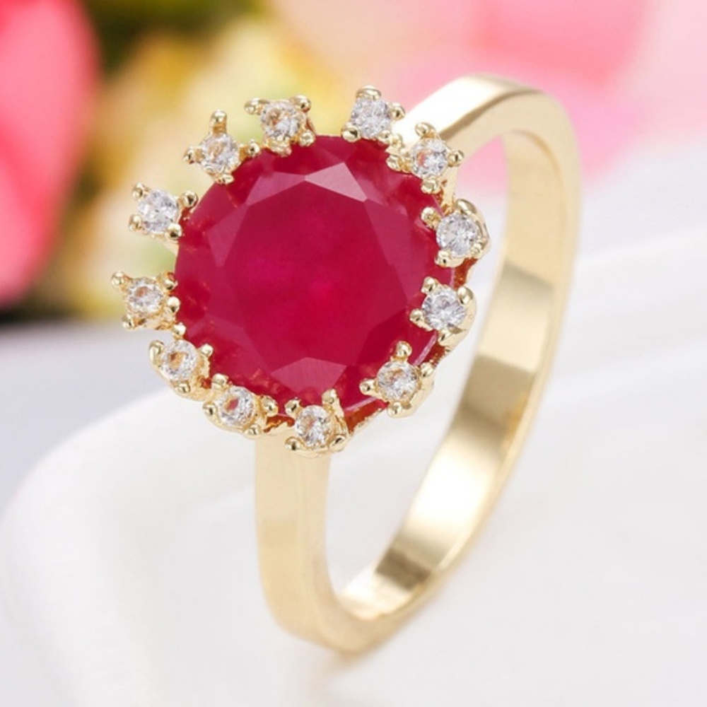Yellow Gold Plated Round Sapphire Classy Ring